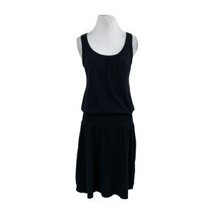 James Perse Tank Dress Women 2 Black Sleeveless Scoop Jersey Blouson Knee Length